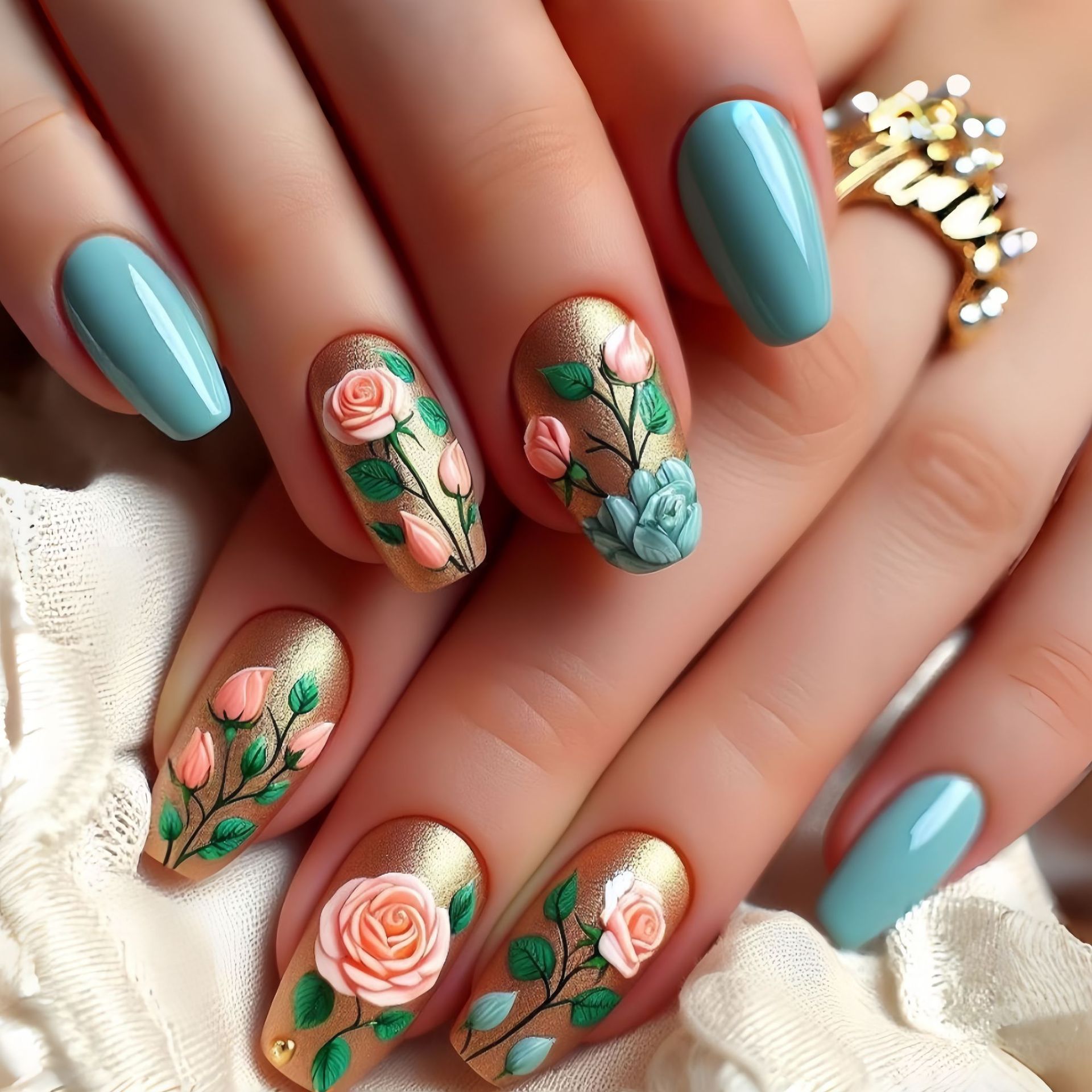 Pressed Flower Art - Faux ongles moyens pour femmes et