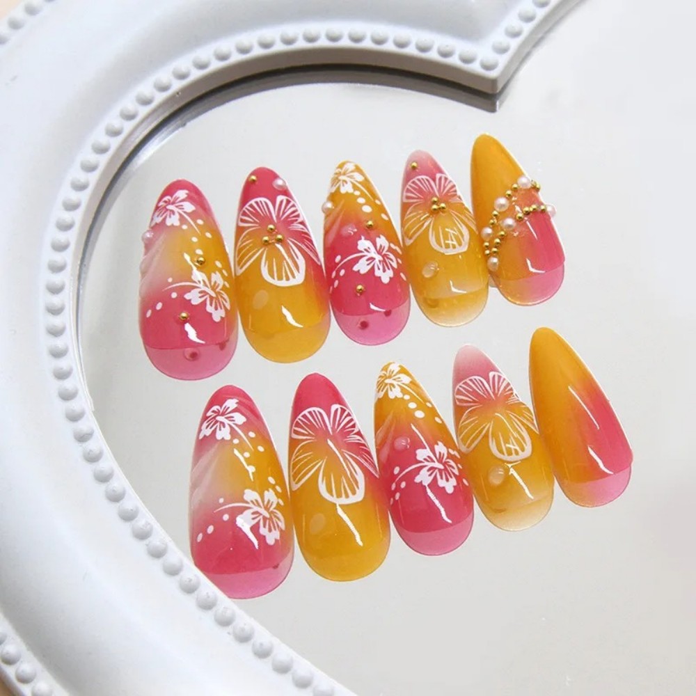 24 faux ongles en amande rose  - Pressed Flower Art avis et prix