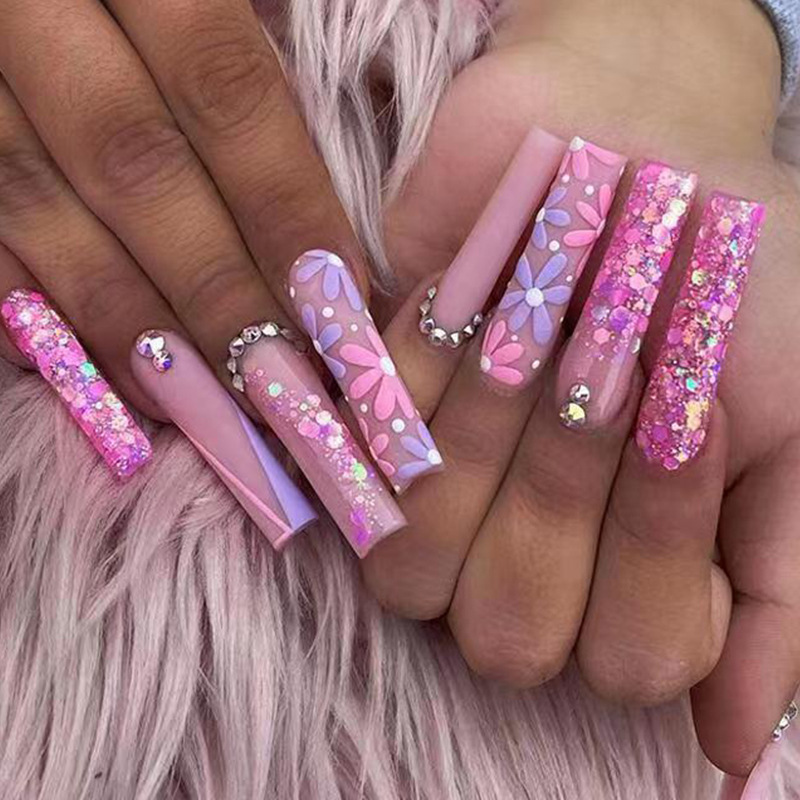 24 pièces longs faux ongles de - Pressed Flower Art avis et prix